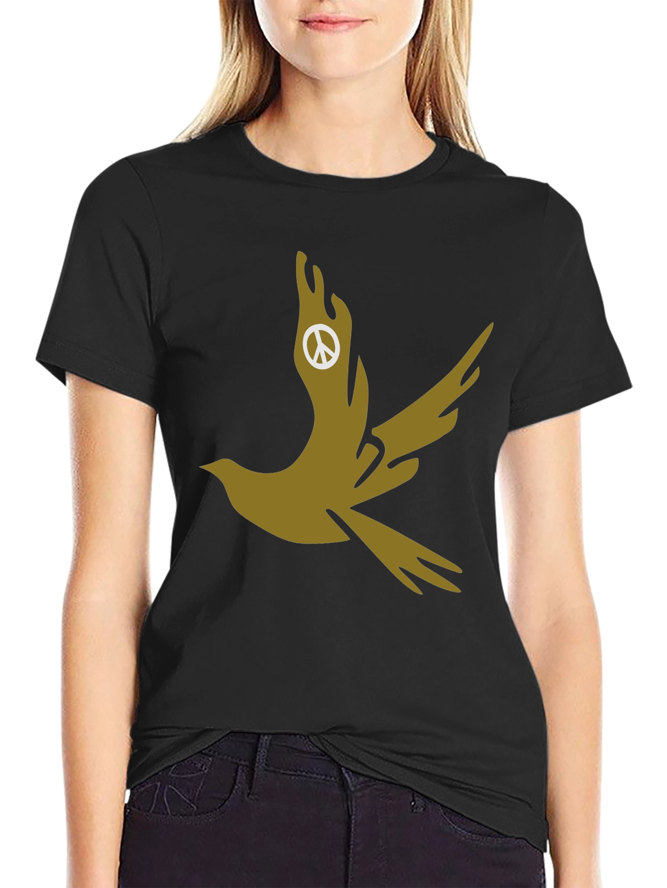 Dove Peace Sign Graphic Tee - Stylish Black T-Shirt