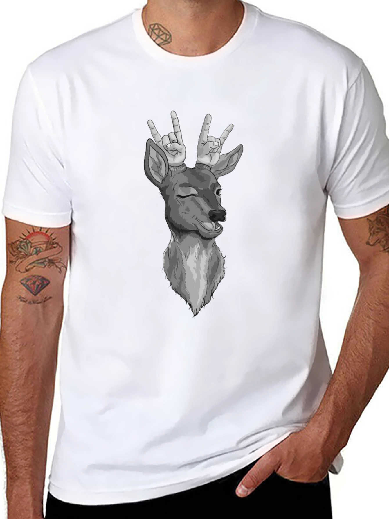 Funny Deer T-Shirt Rock On Graphic Tee