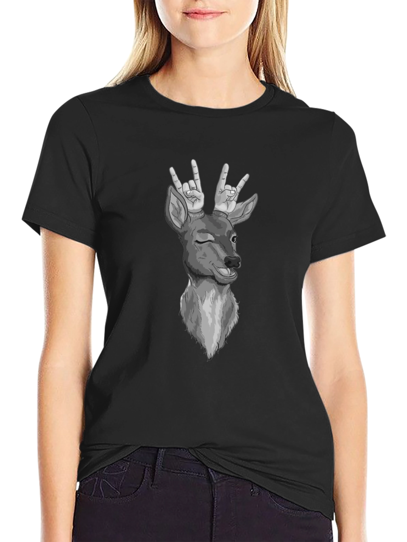 Funny Deer T-Shirt Rock On Graphic Tee