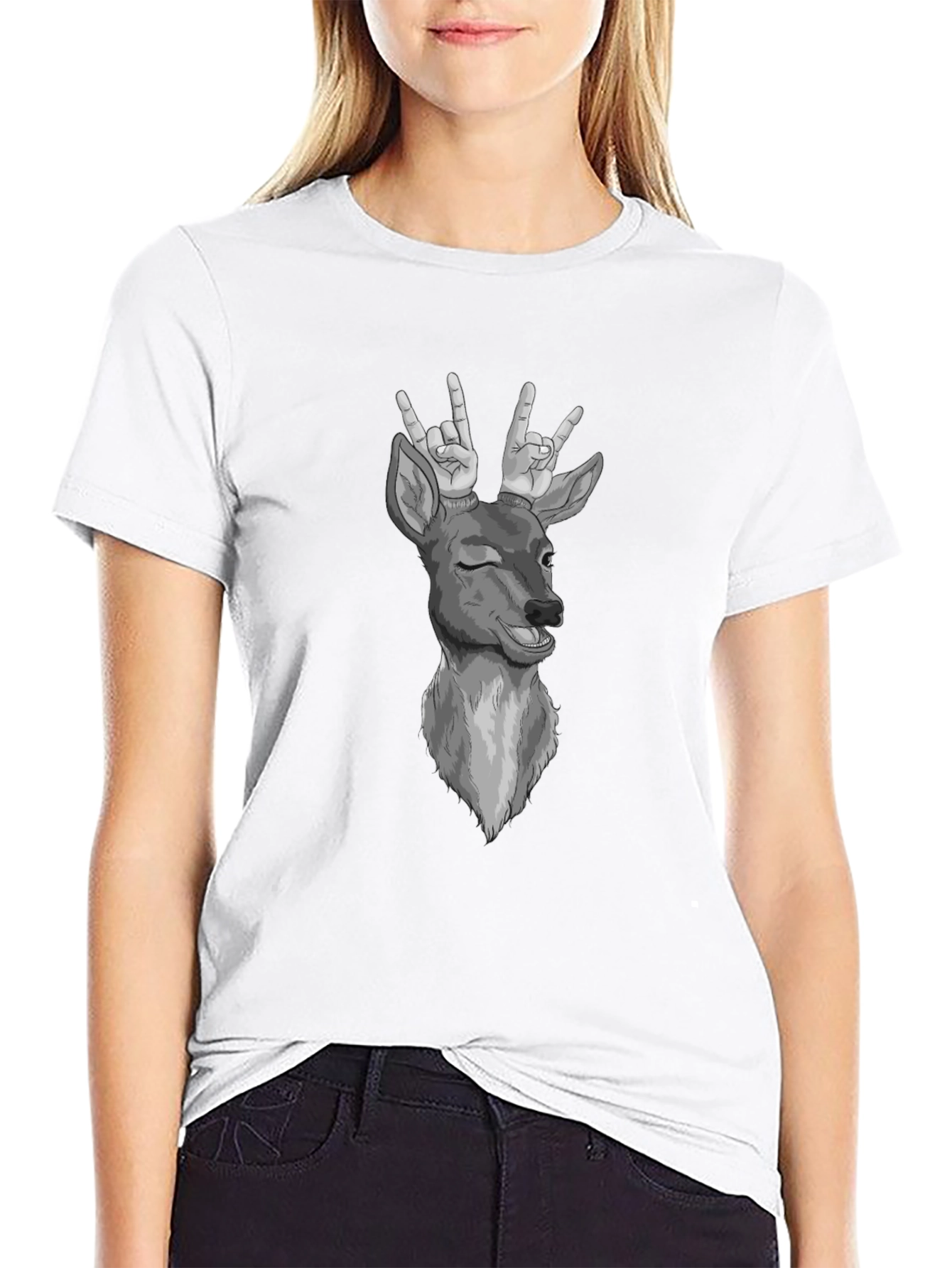 Funny Deer T-Shirt Rock On Graphic Tee