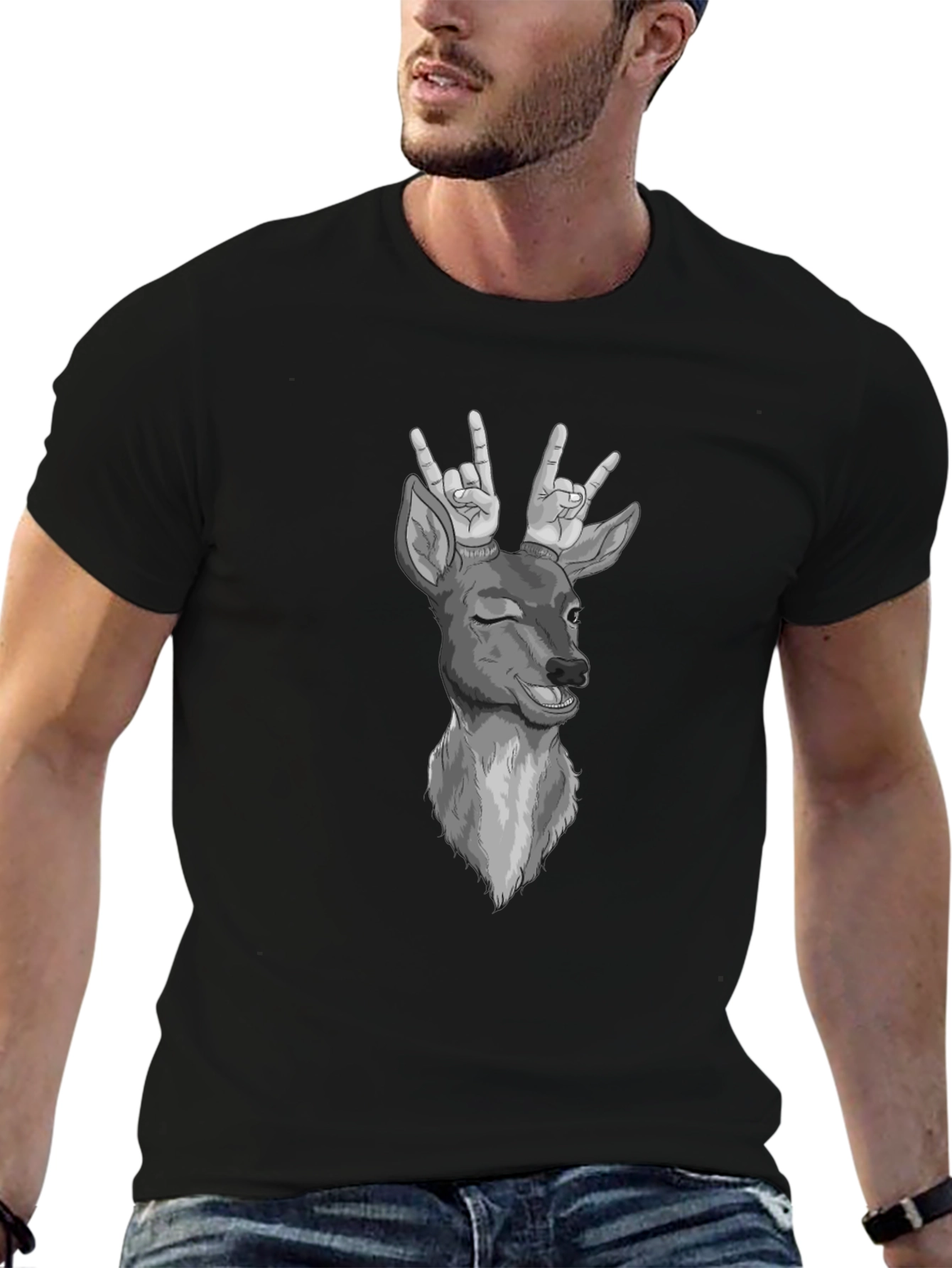 Funny Deer T-Shirt Rock On Graphic Tee