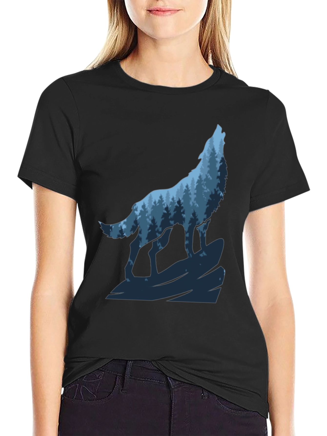 Wolf Forest Graphic Black T-Shirt