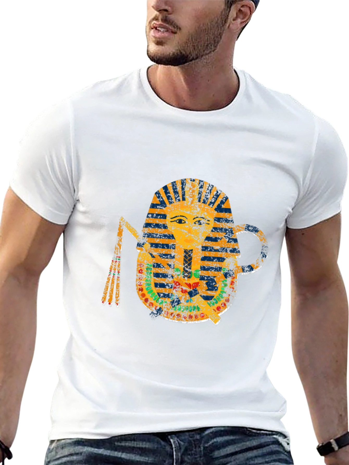 Distressed Pharaoh Graphic Tee - Egyptian King