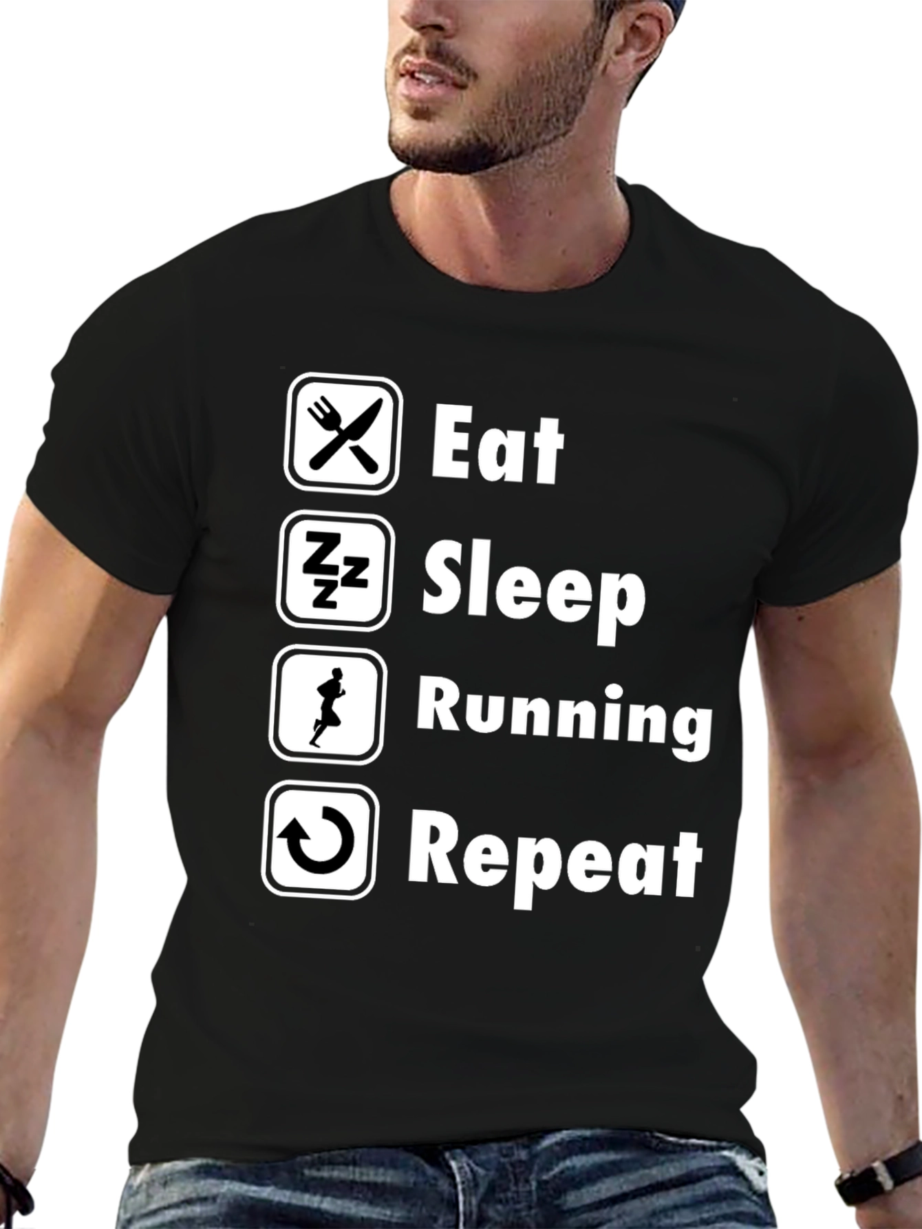 Eat Sleep Running Repeat Black T-Shirt