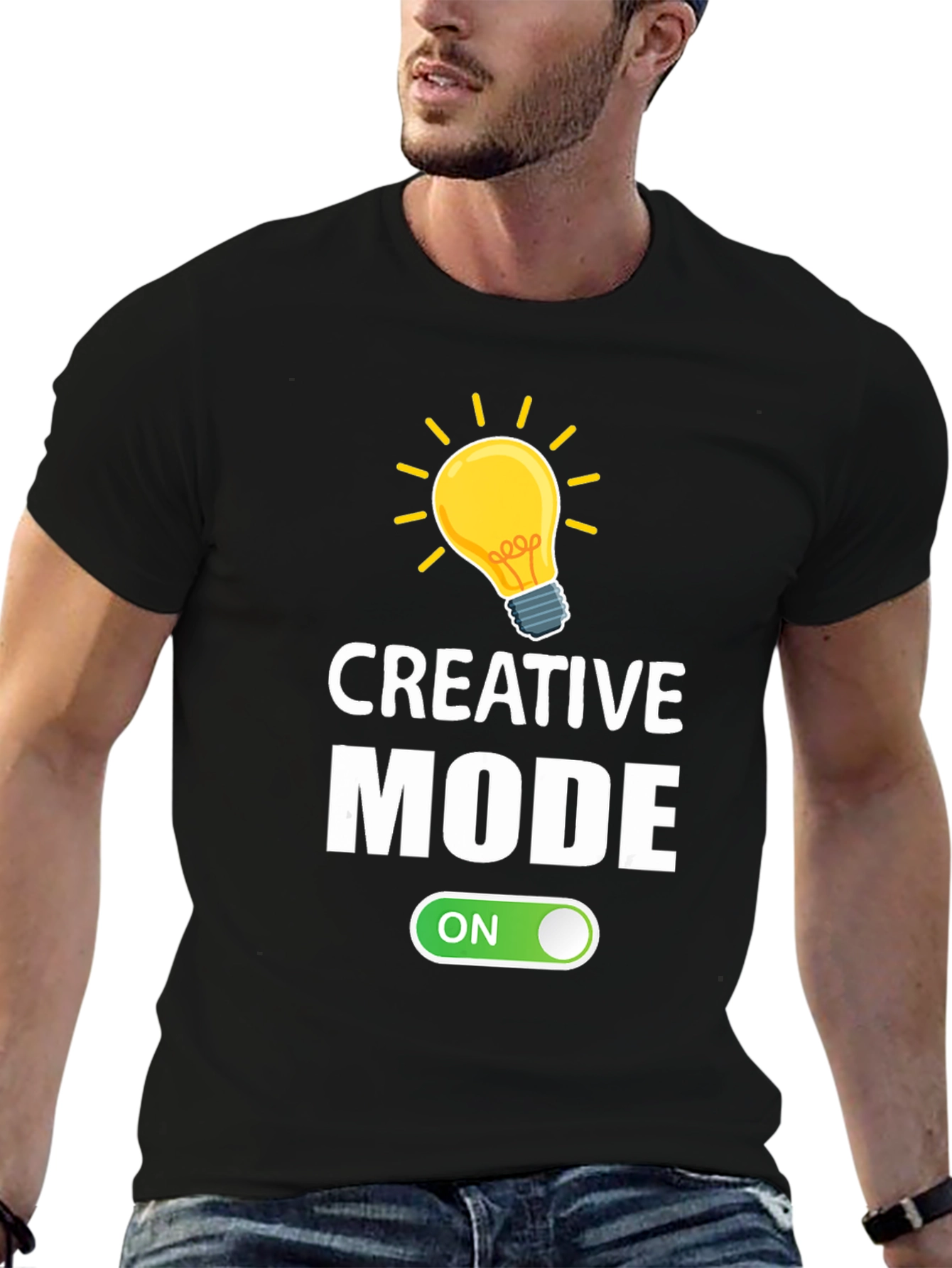 Creative Mode ON Graphic Tee - Black Cotton T-Shirt
