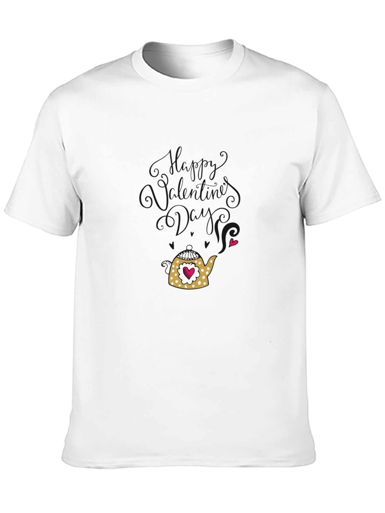 Heart Teapot Graphic Tee - Black Cotton Casual T-Shirt