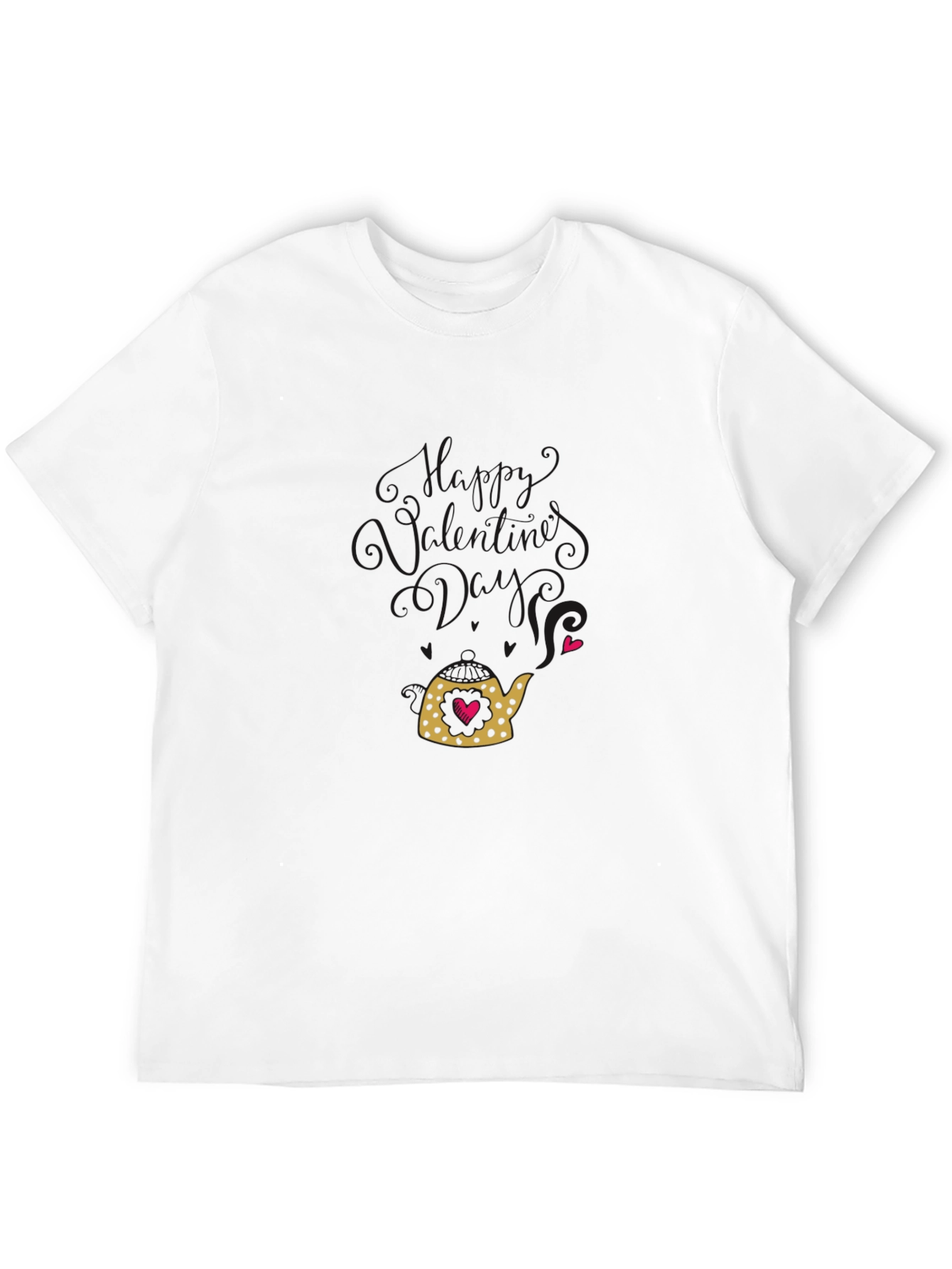 Heart Teapot Graphic Tee - Black Cotton Casual T-Shirt