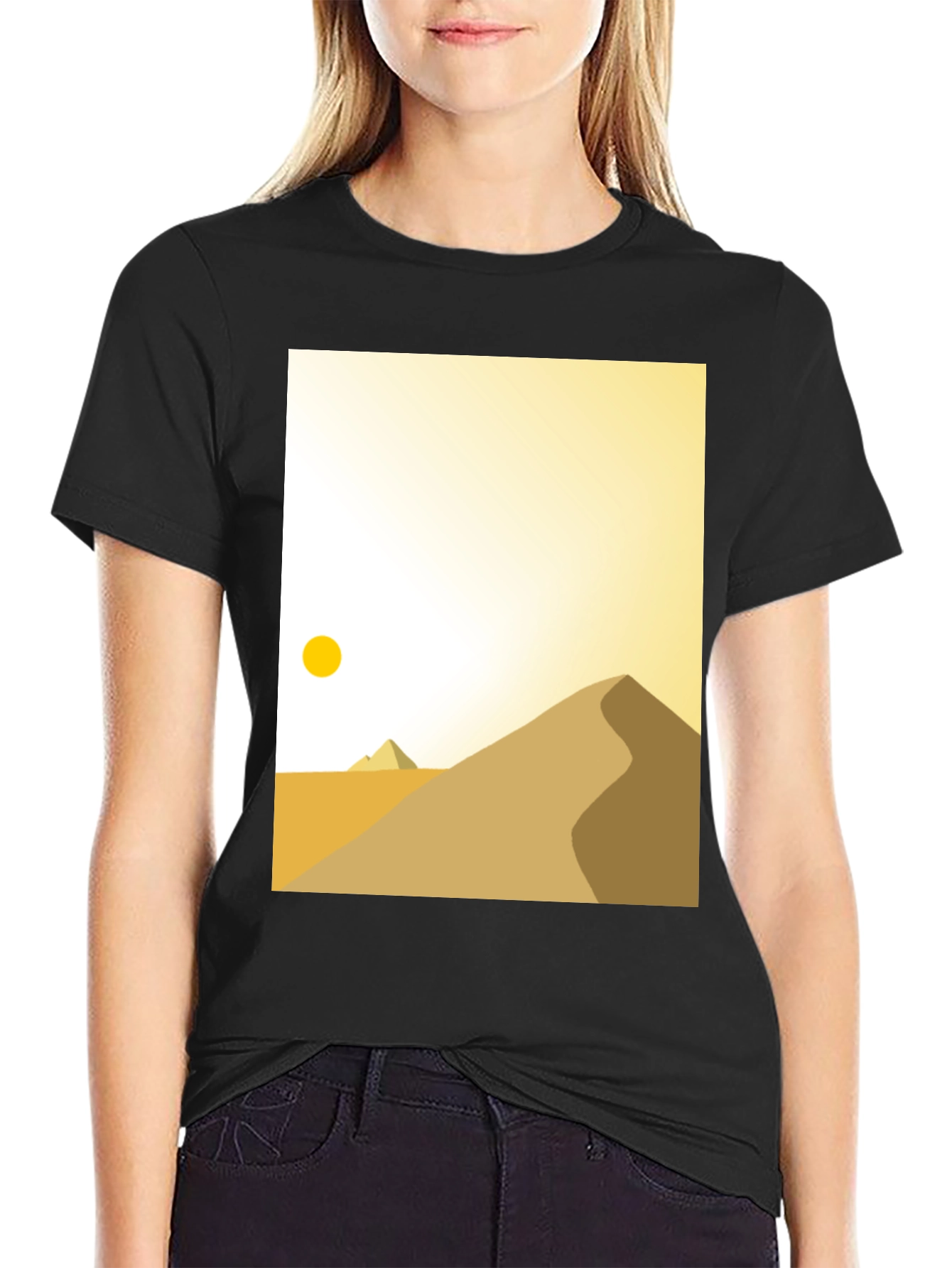 Minimalist Desert Scene Graphic Tee - Black