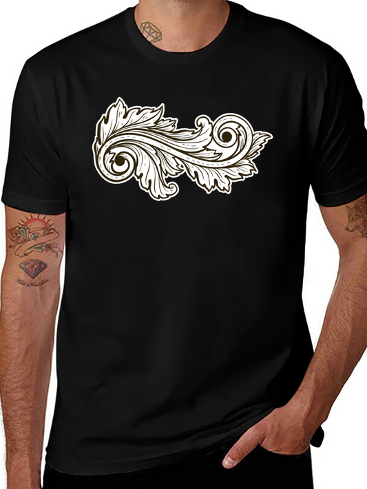 Elegant Scrollwork Graphic T-Shirt - Classic Black Cotton Tee