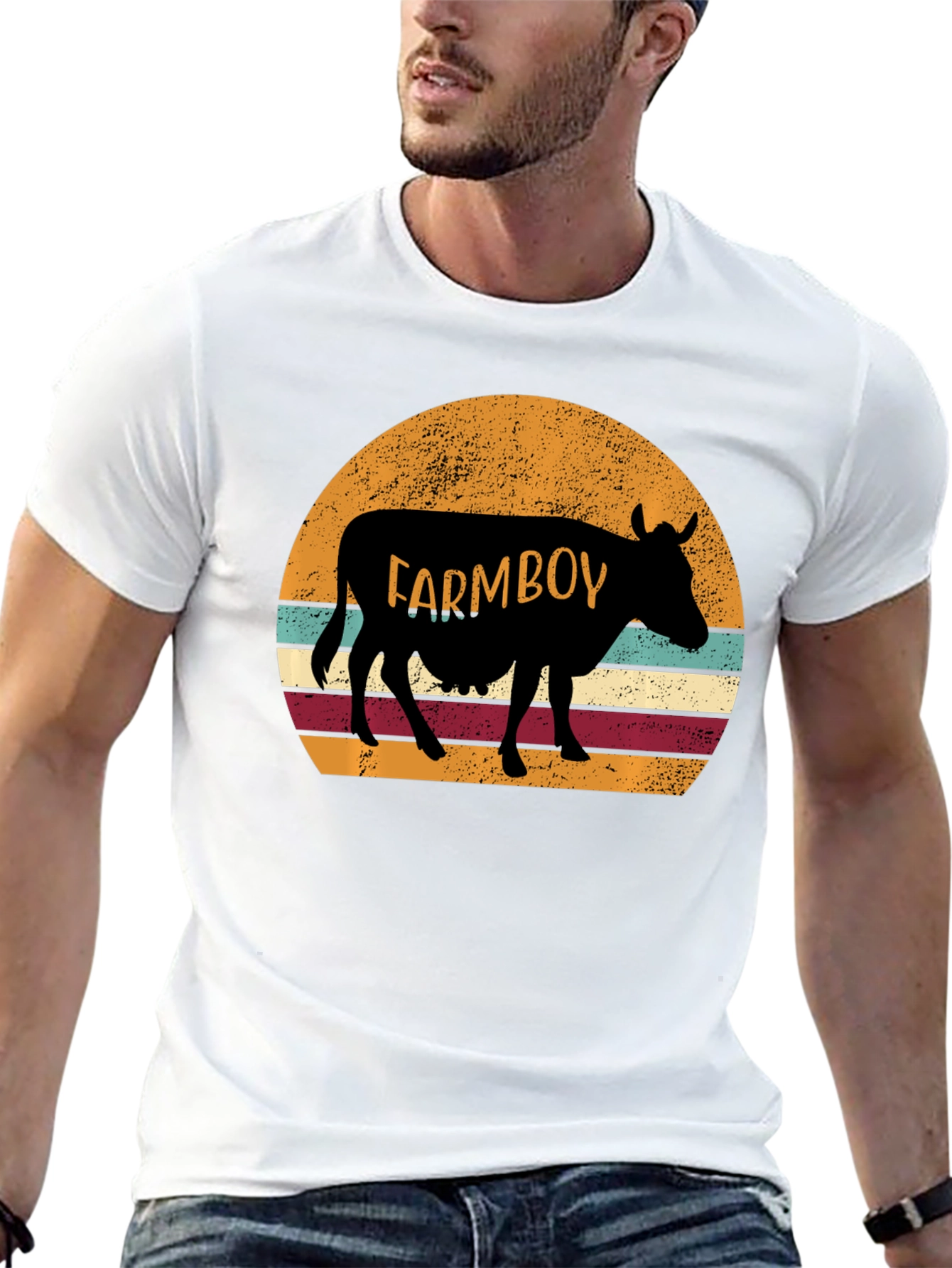Retro Farmboy Cow Graphic Tee