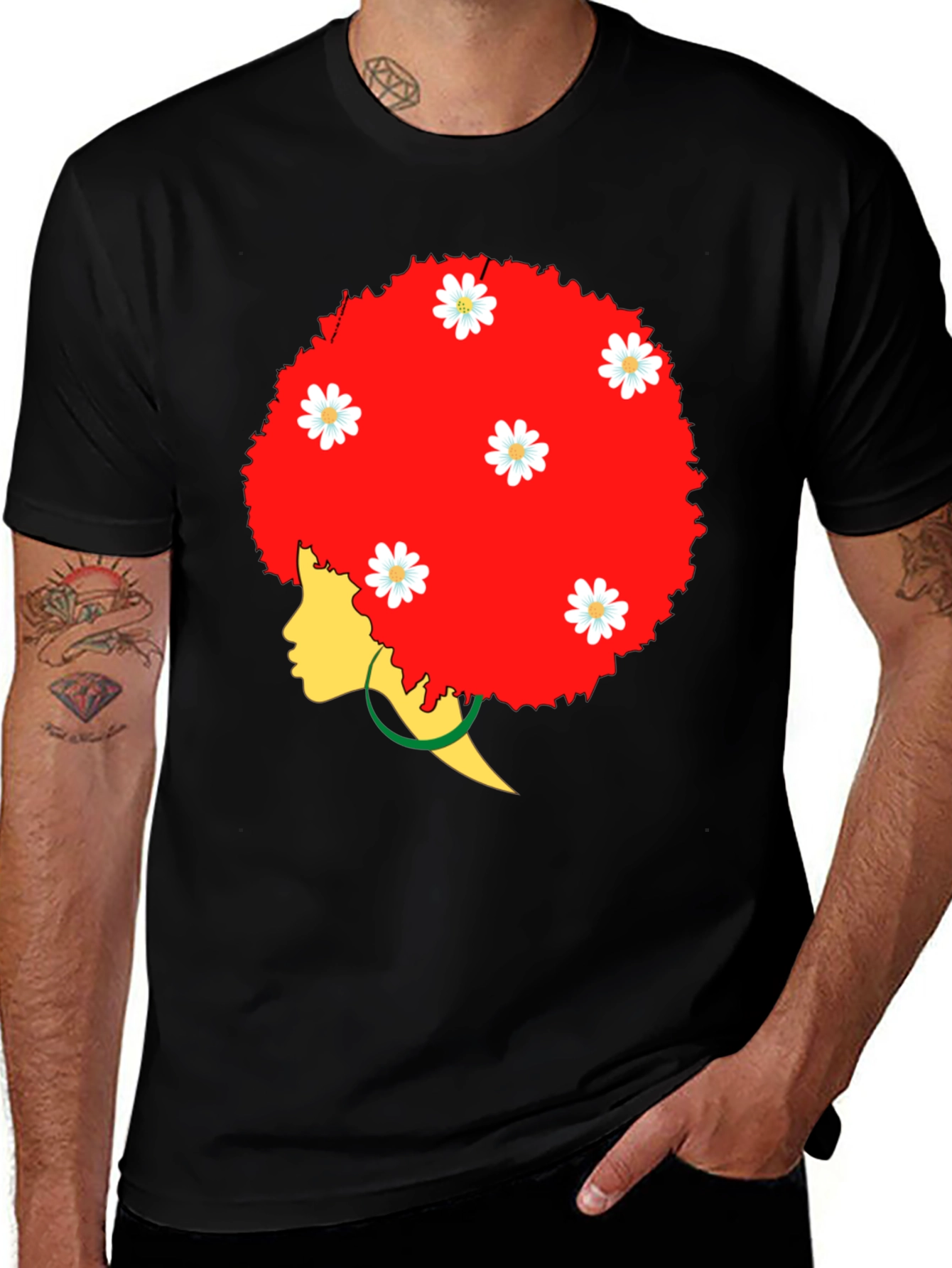 Afro Queen Black T-Shirt with Daisy Flowers