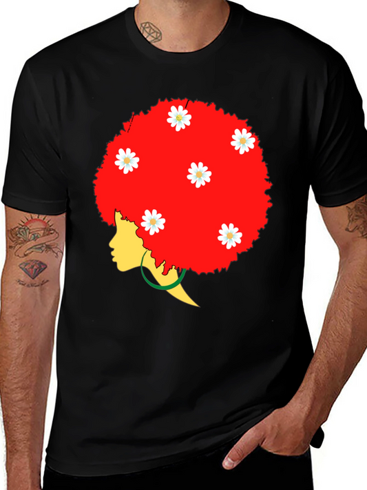 Afro Queen Black T-Shirt with Daisy Flowers