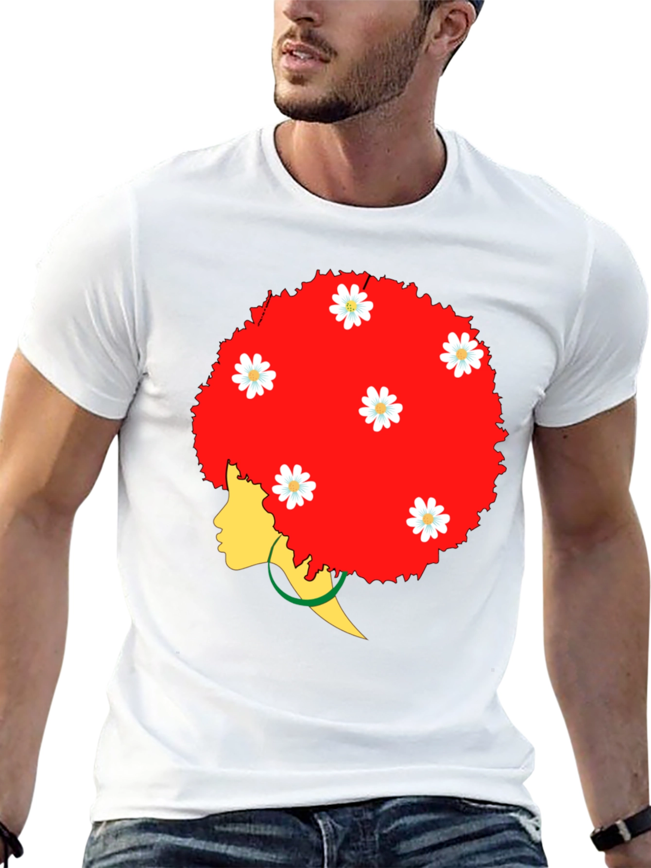 Afro Queen Black T-Shirt with Daisy Flowers