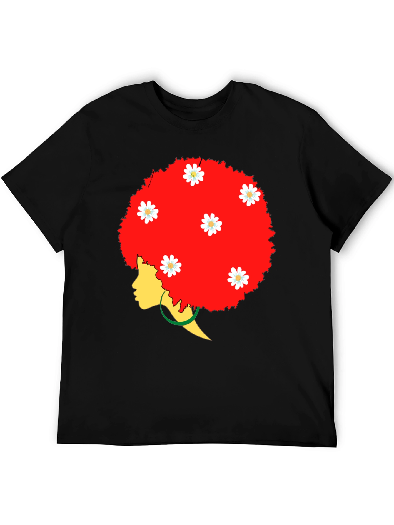 Afro Queen Black T-Shirt with Daisy Flowers