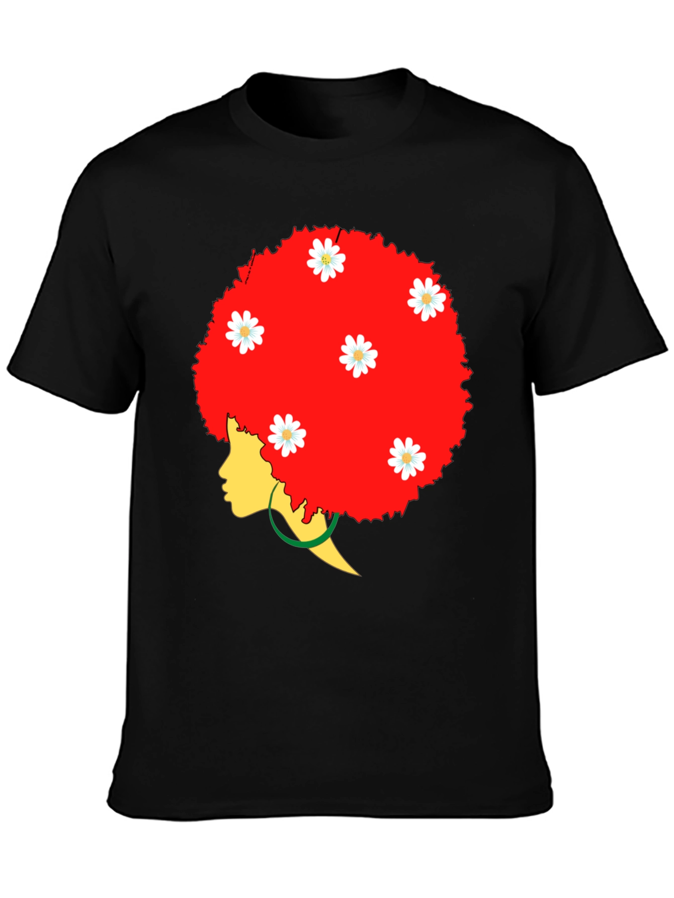 Afro Queen Black T-Shirt with Daisy Flowers