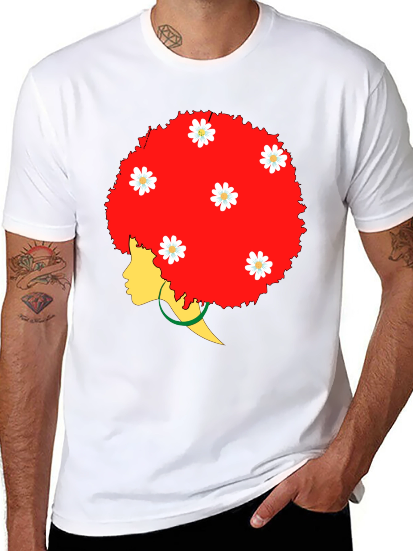 Afro Queen Black T-Shirt with Daisy Flowers