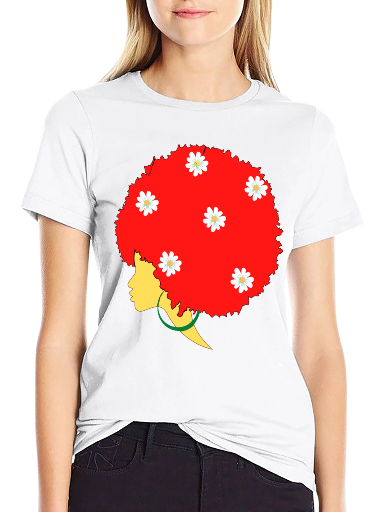 Afro Queen Black T-Shirt with Daisy Flowers