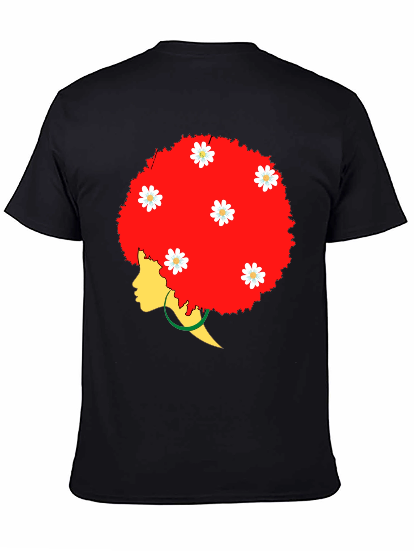 Afro Queen Black T-Shirt with Daisy Flowers