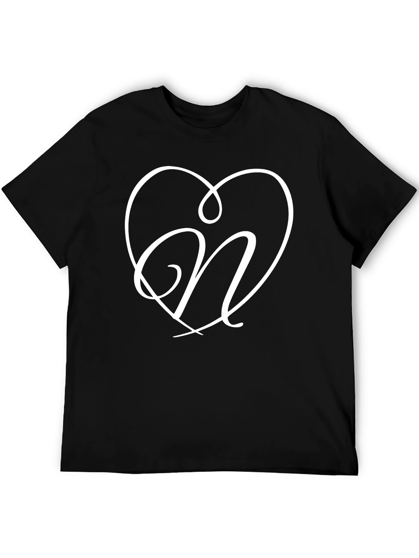 Heart N Initial Custom Black T-Shirt