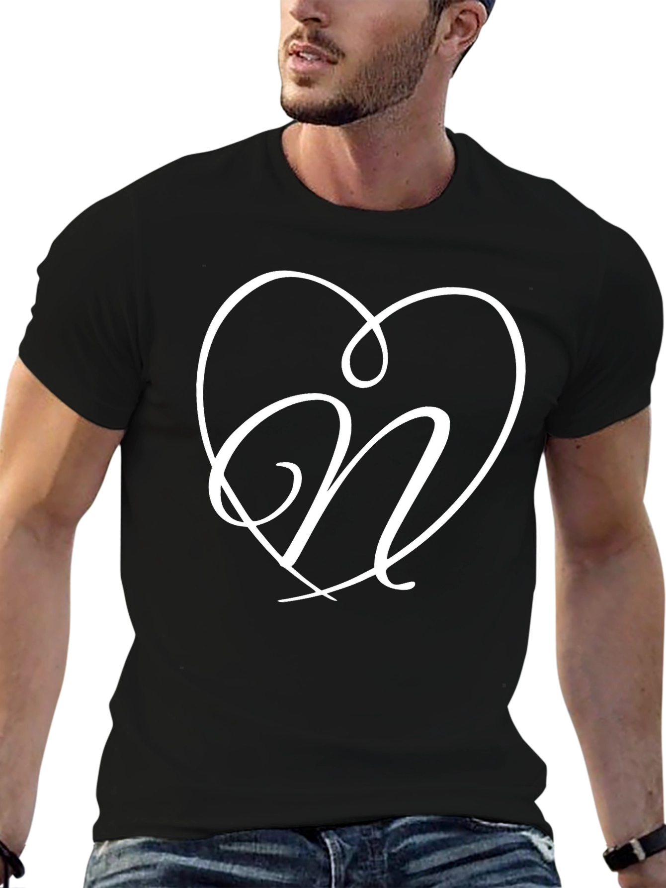 Heart N Initial Custom Black T-Shirt