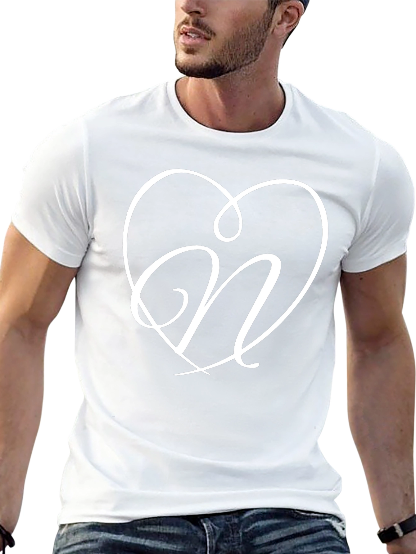 Heart N Initial Custom Black T-Shirt