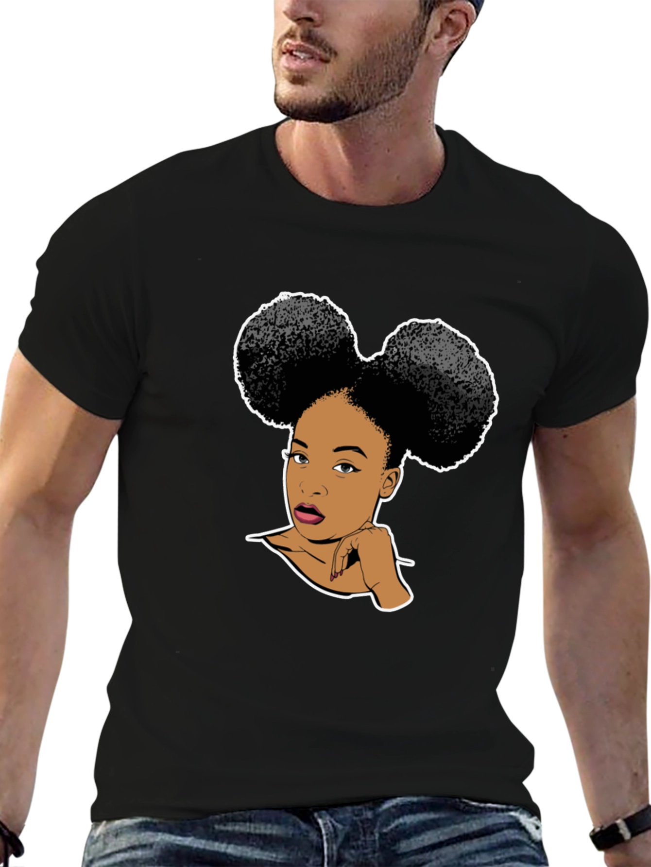 Graphic T-Shirt: Afro Puffs Woman Black Tee