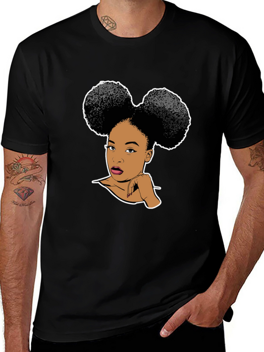 Graphic T-Shirt: Afro Puffs Woman Black Tee