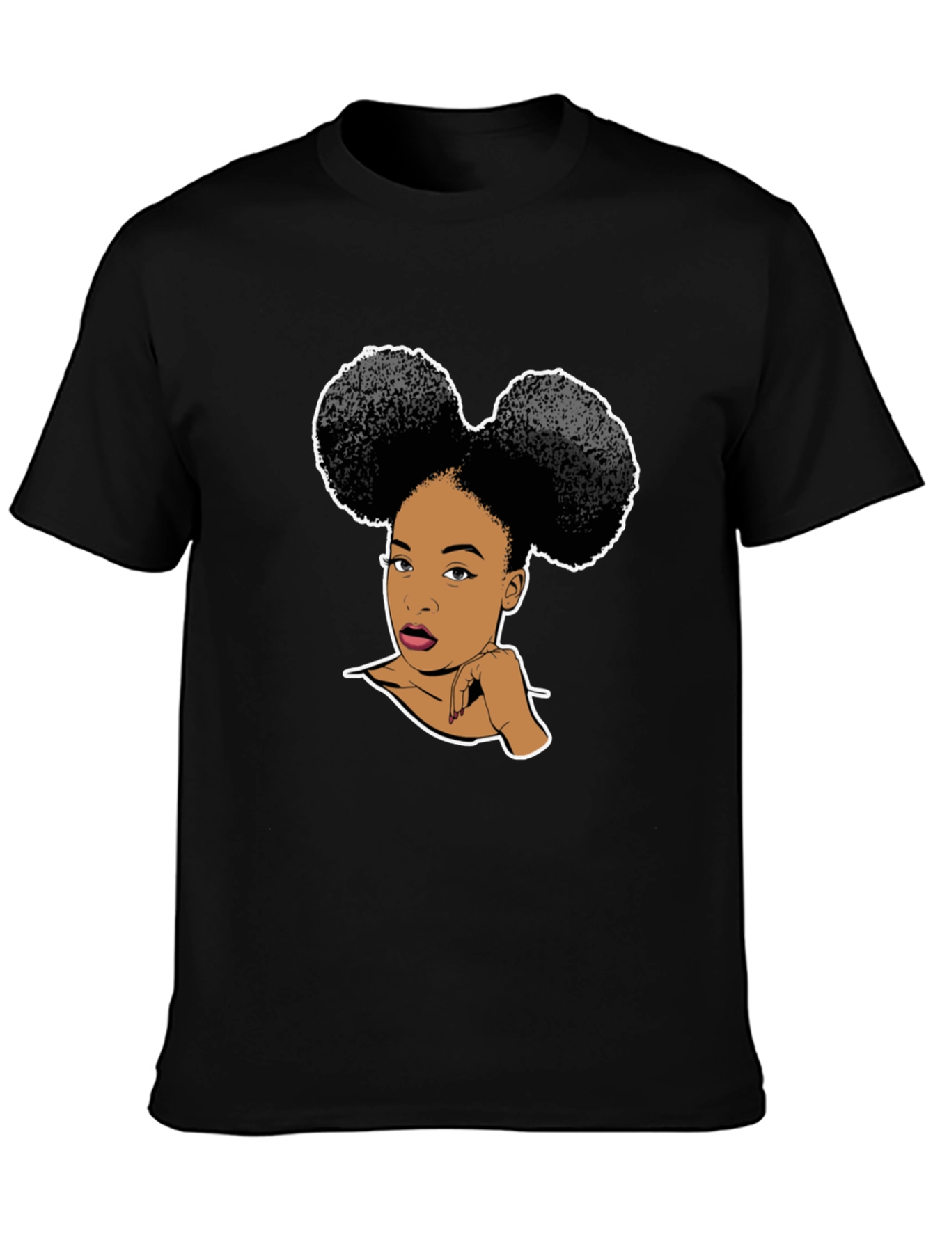 Graphic T-Shirt: Afro Puffs Woman Black Tee