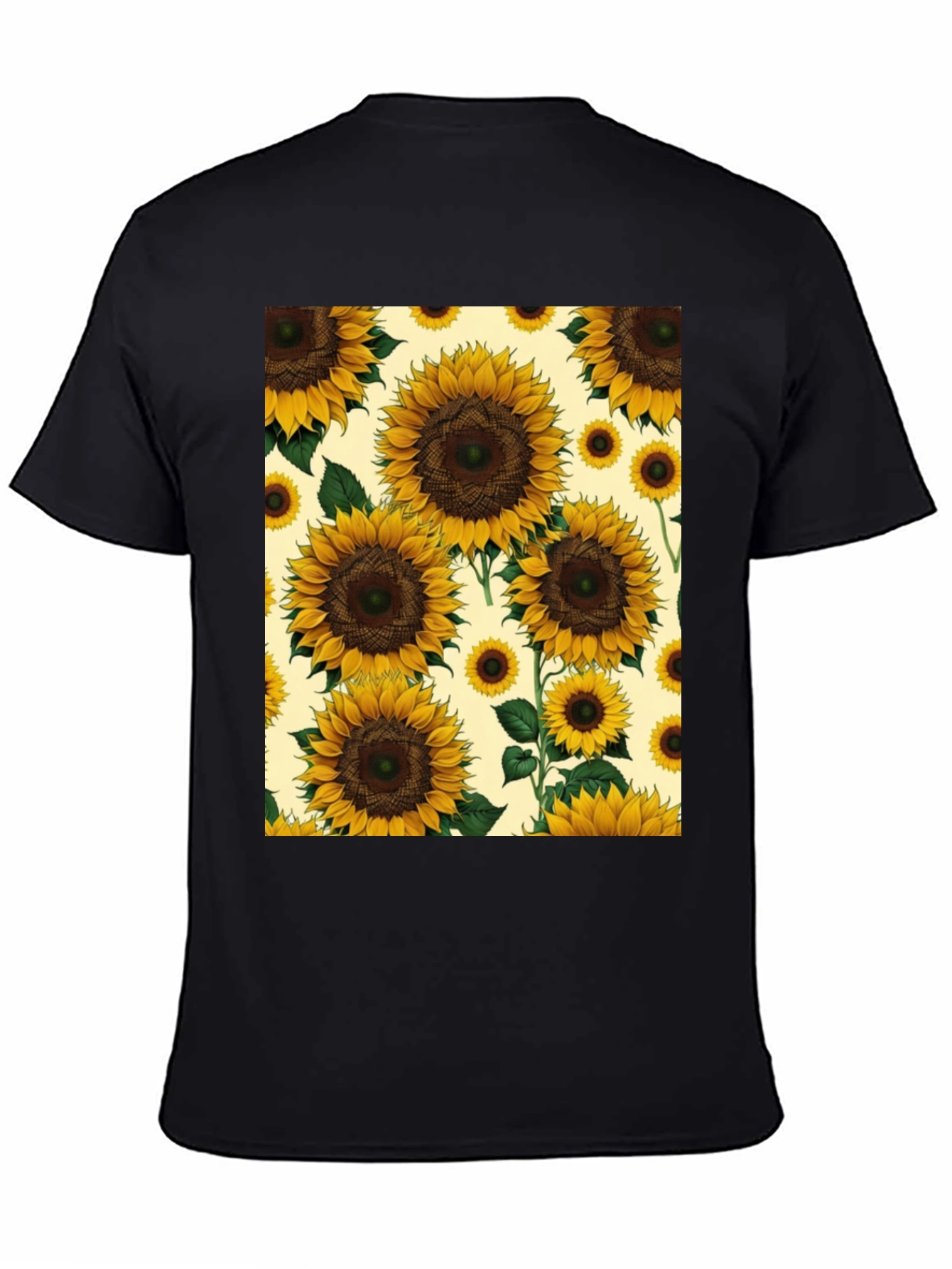 Sunflower Print Black T-Shirt