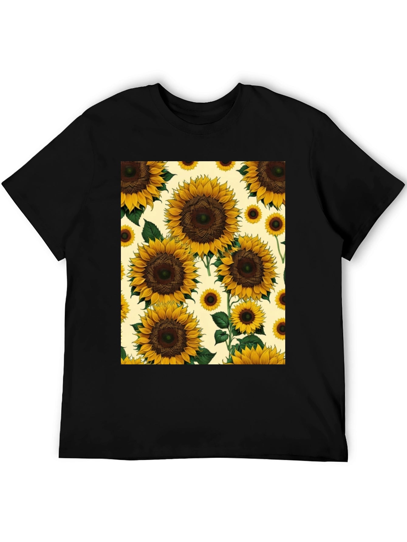 Sunflower Print Black T-Shirt