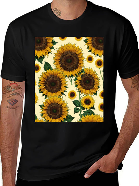 Sunflower Print Black T-Shirt