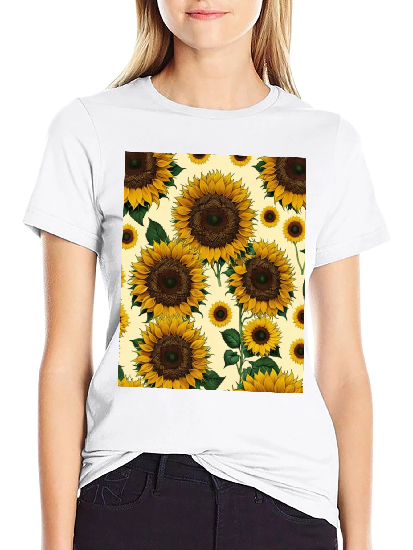 Sunflower Print Black T-Shirt