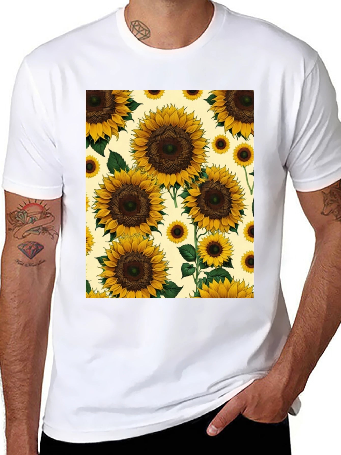 Sunflower Print Black T-Shirt