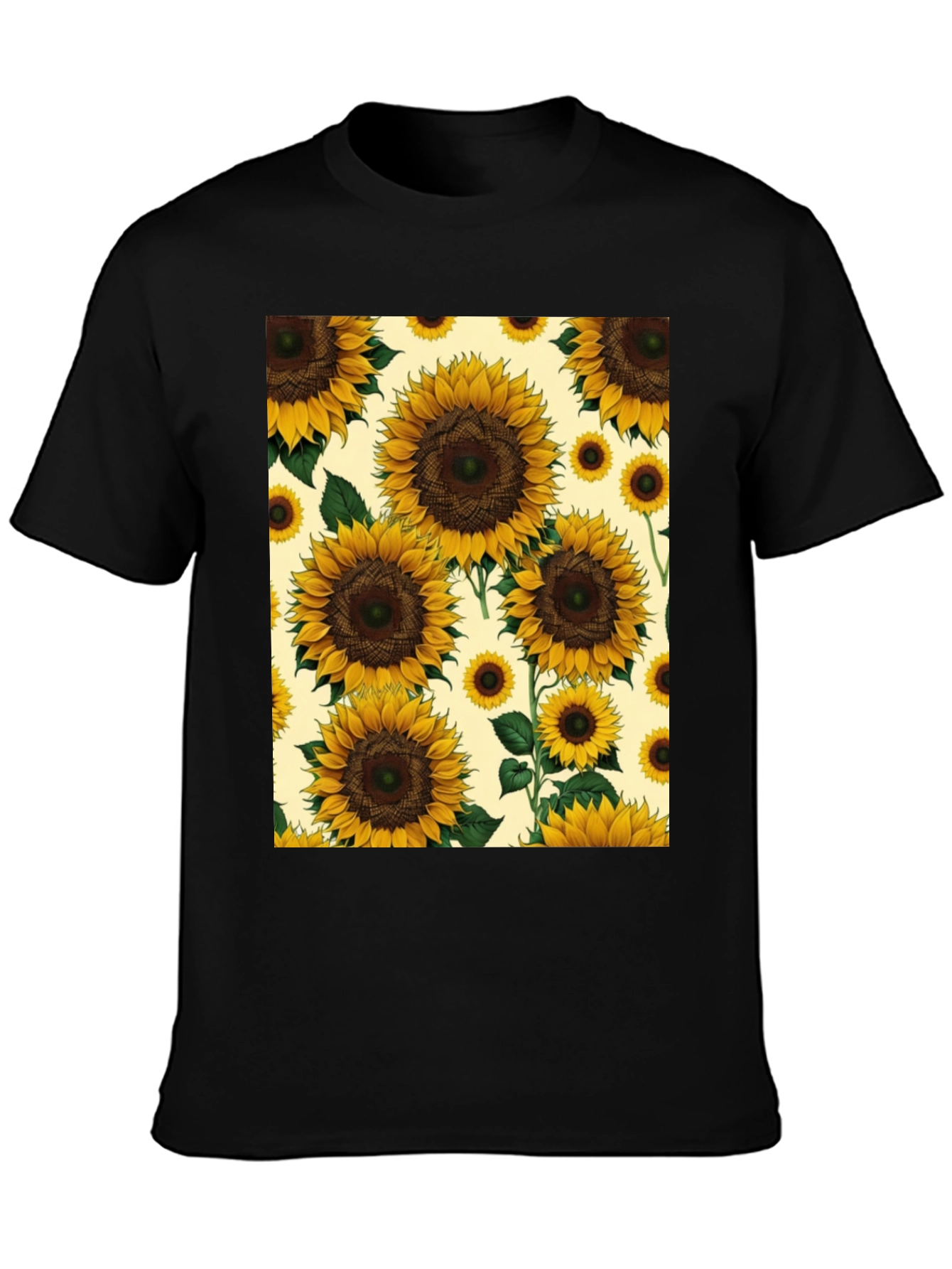 Sunflower Print Black T-Shirt
