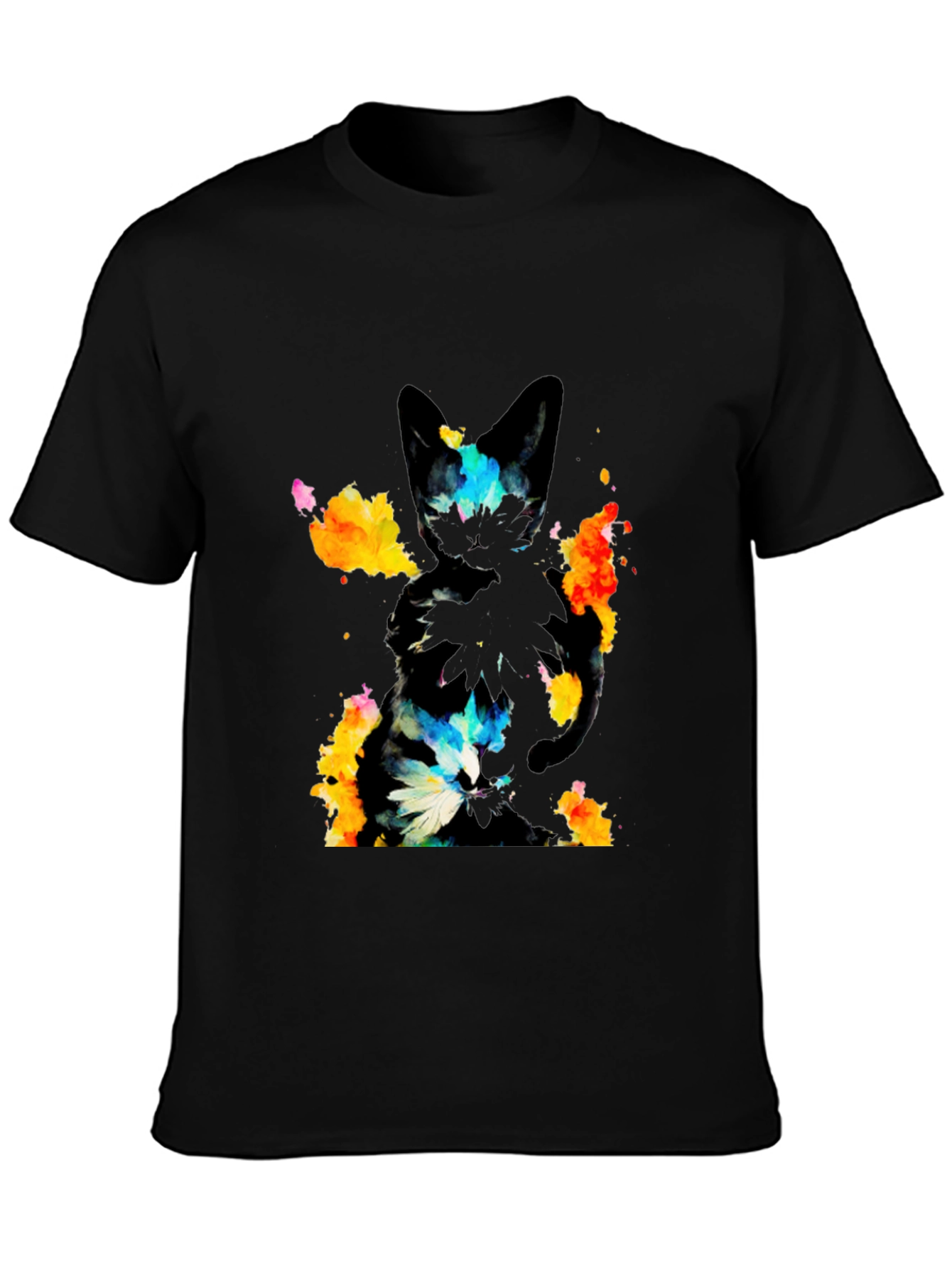 Abstract Cat Graphic Black T-Shirt