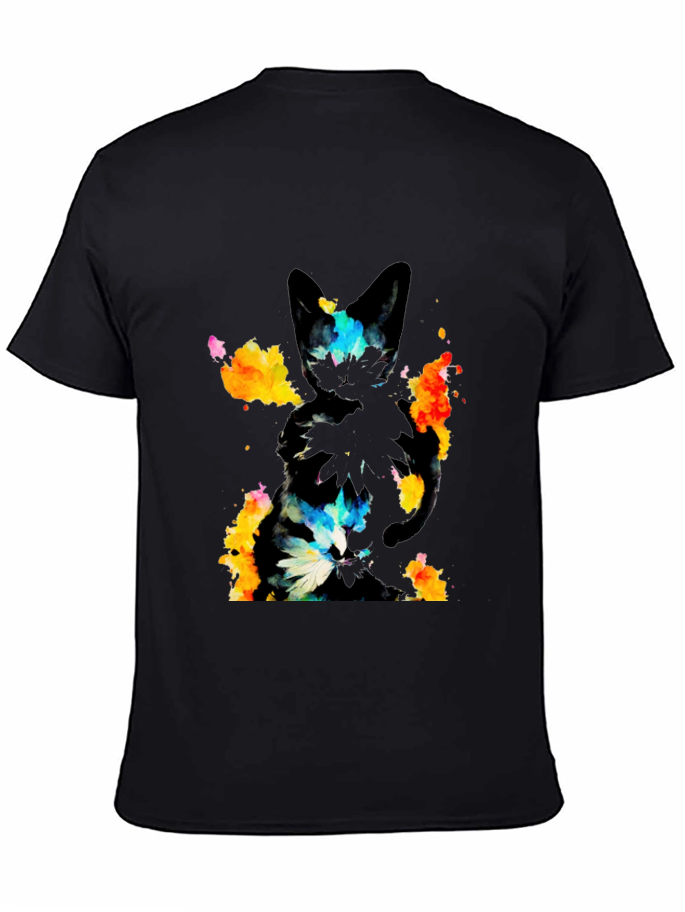 Abstract Cat Graphic Black T-Shirt