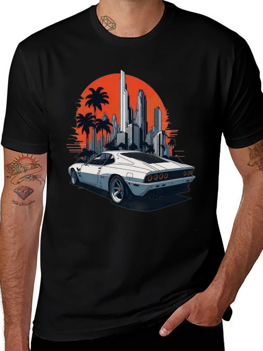 Retro Car Cityscape T-Shirt - Cool Graphic Tee