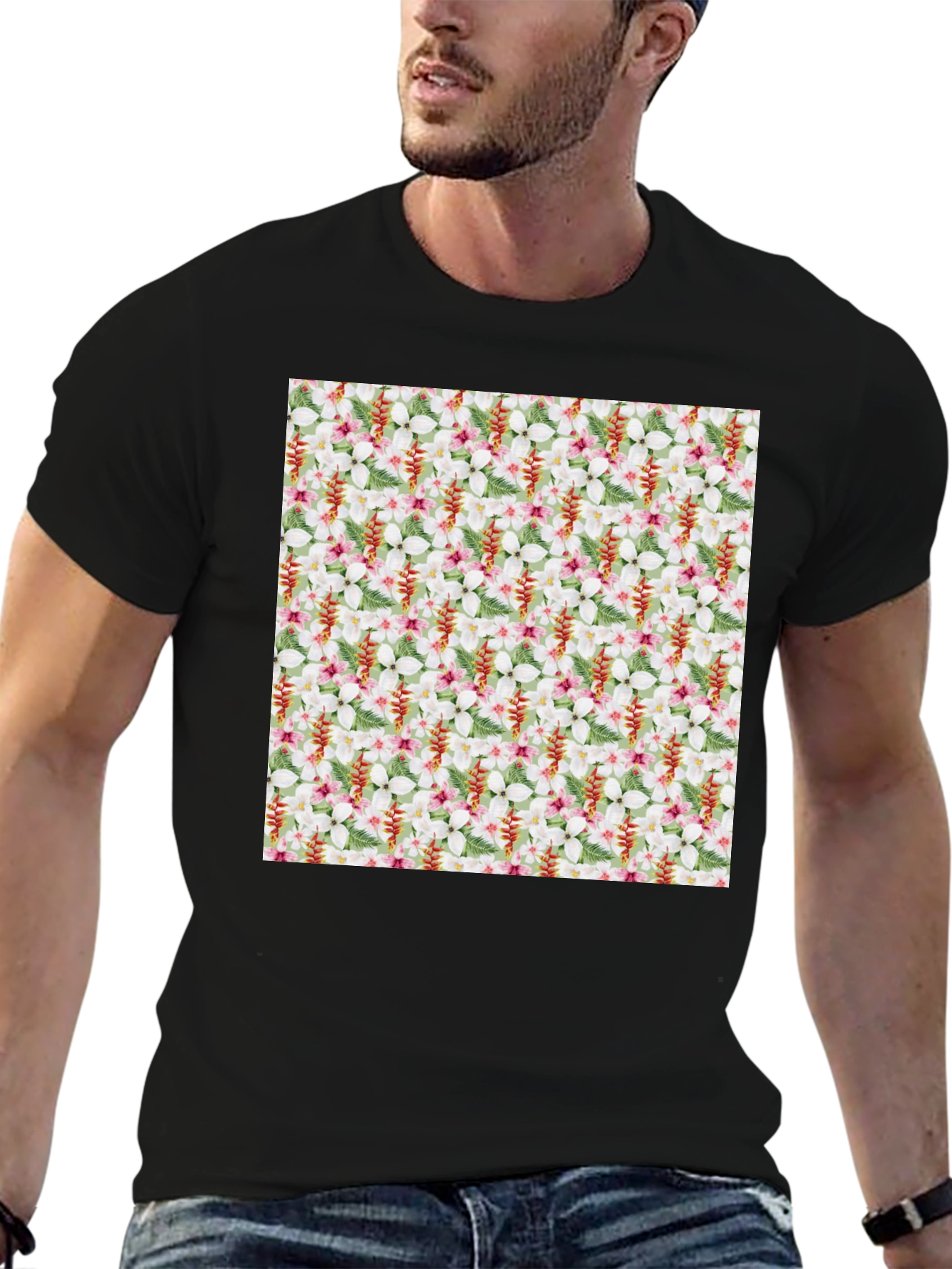 Floral Pattern T-Shirt - Tropical Design