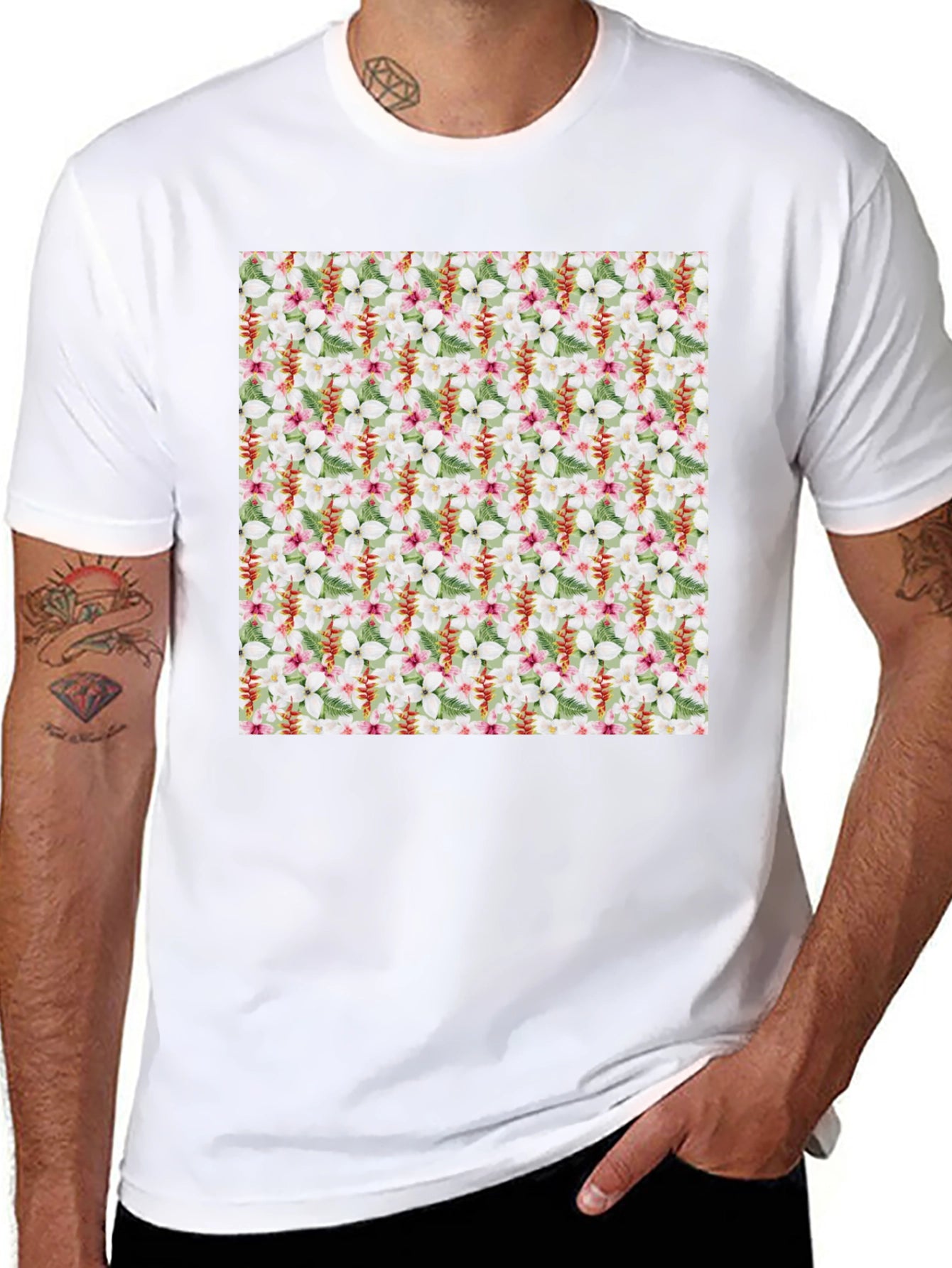 Floral Pattern T-Shirt - Tropical Design