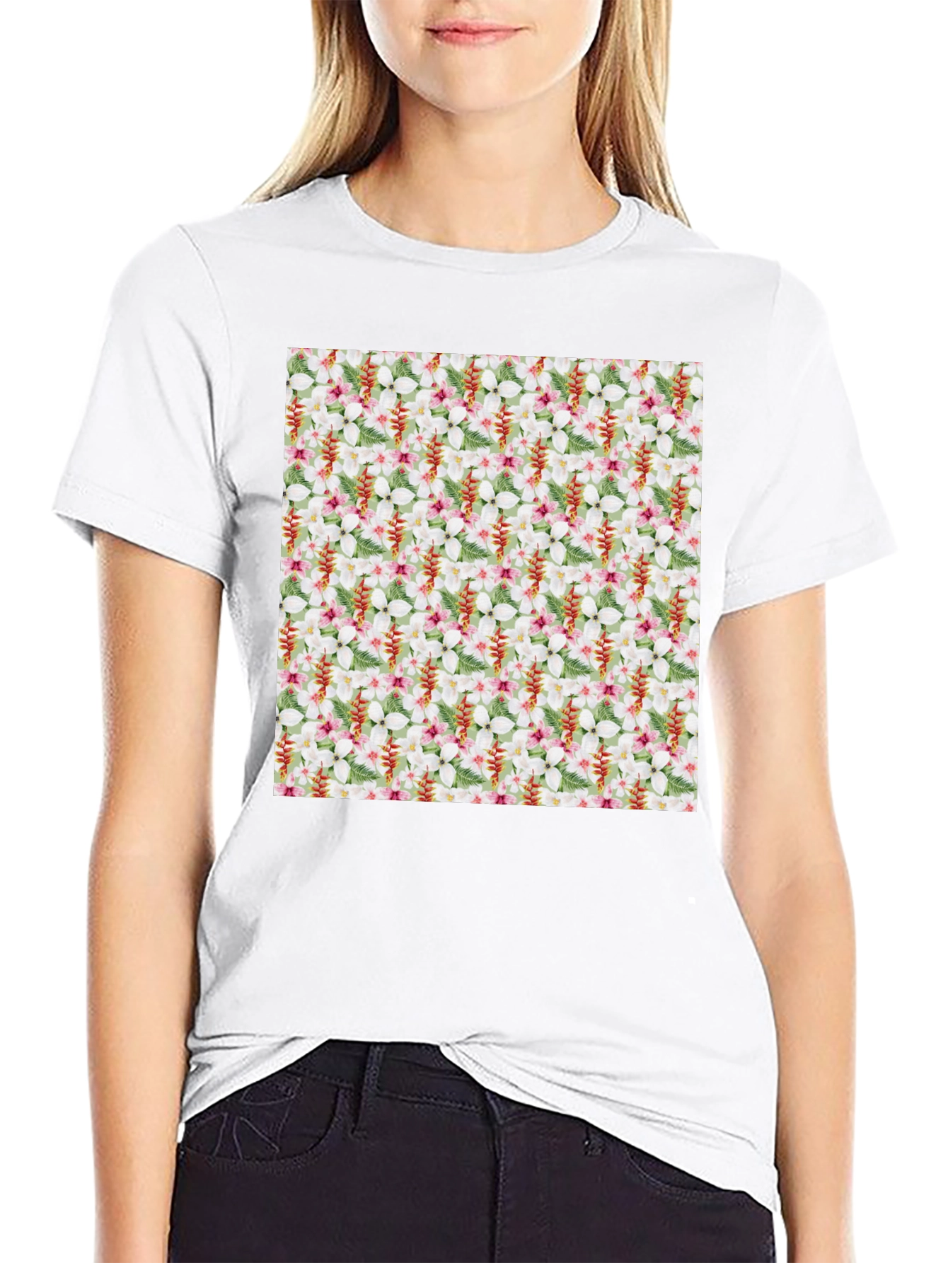 Floral Pattern T-Shirt - Tropical Design