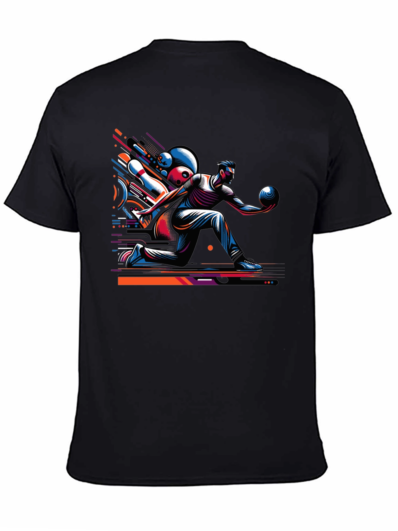 Bowling Strike Graphic Tee - Black Cotton Shirt