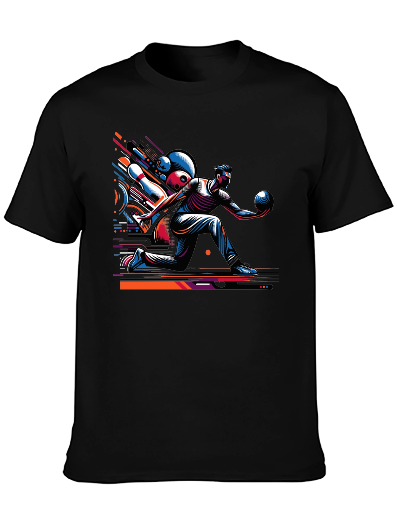 Bowling Strike Graphic Tee - Black Cotton Shirt