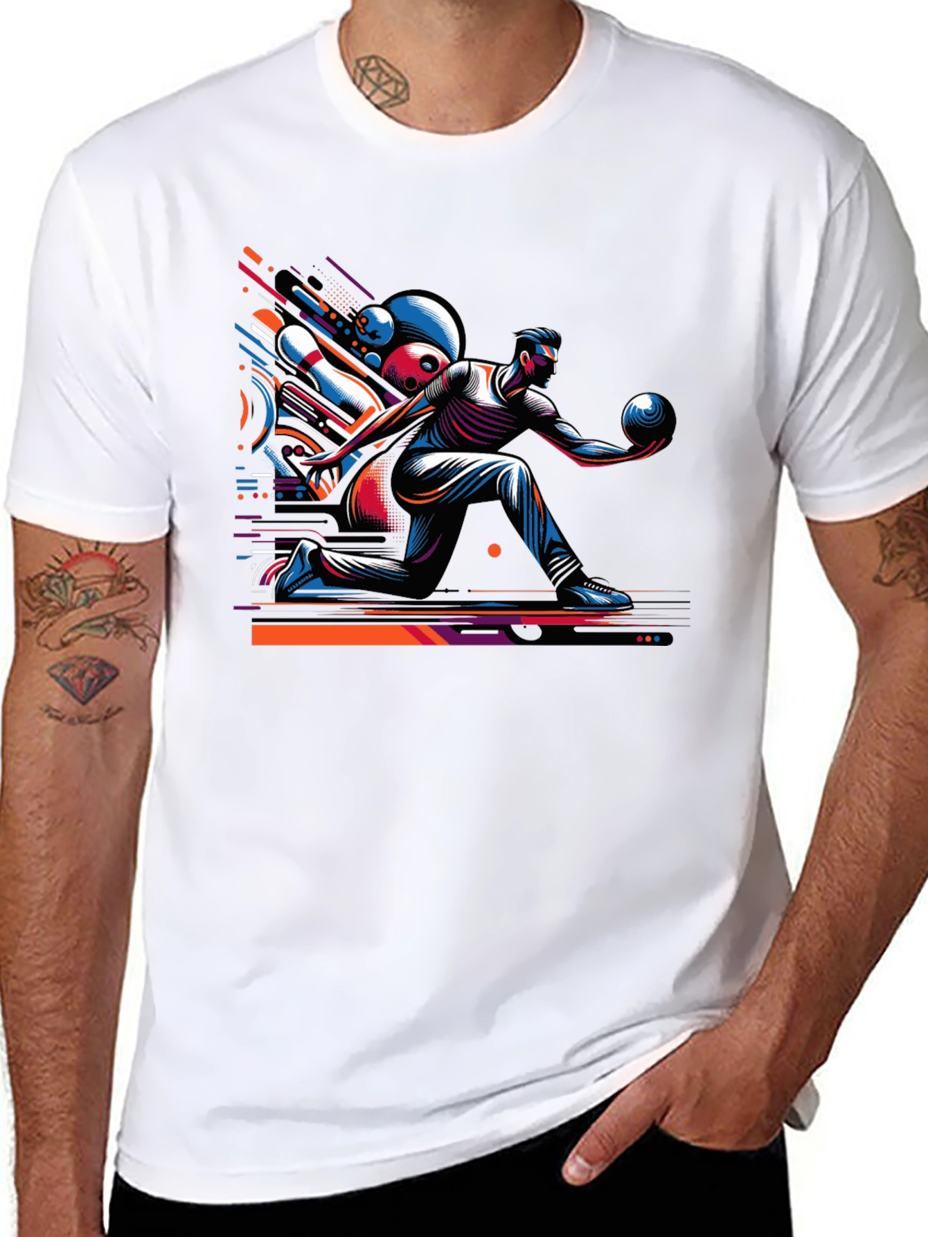Bowling Strike Graphic Tee - Black Cotton Shirt