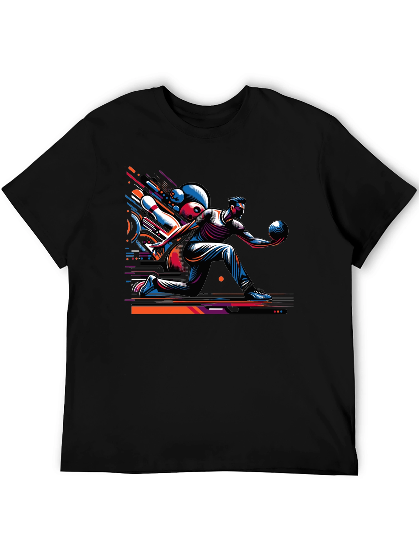 Bowling Strike Graphic Tee - Black Cotton Shirt