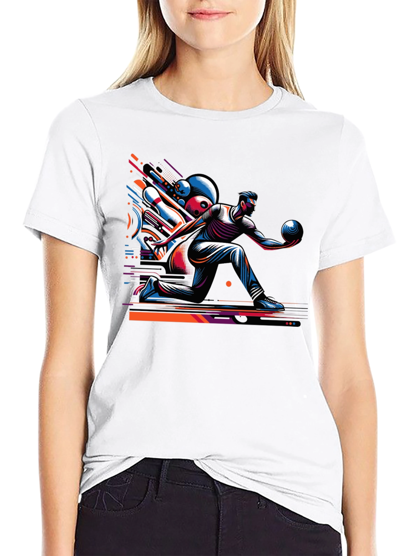 Bowling Strike Graphic Tee - Black Cotton Shirt