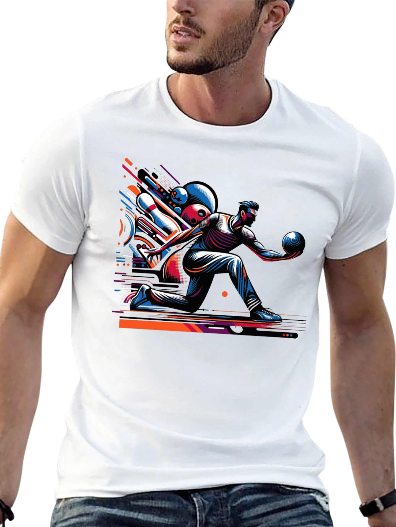 Bowling Strike Graphic Tee - Black Cotton Shirt