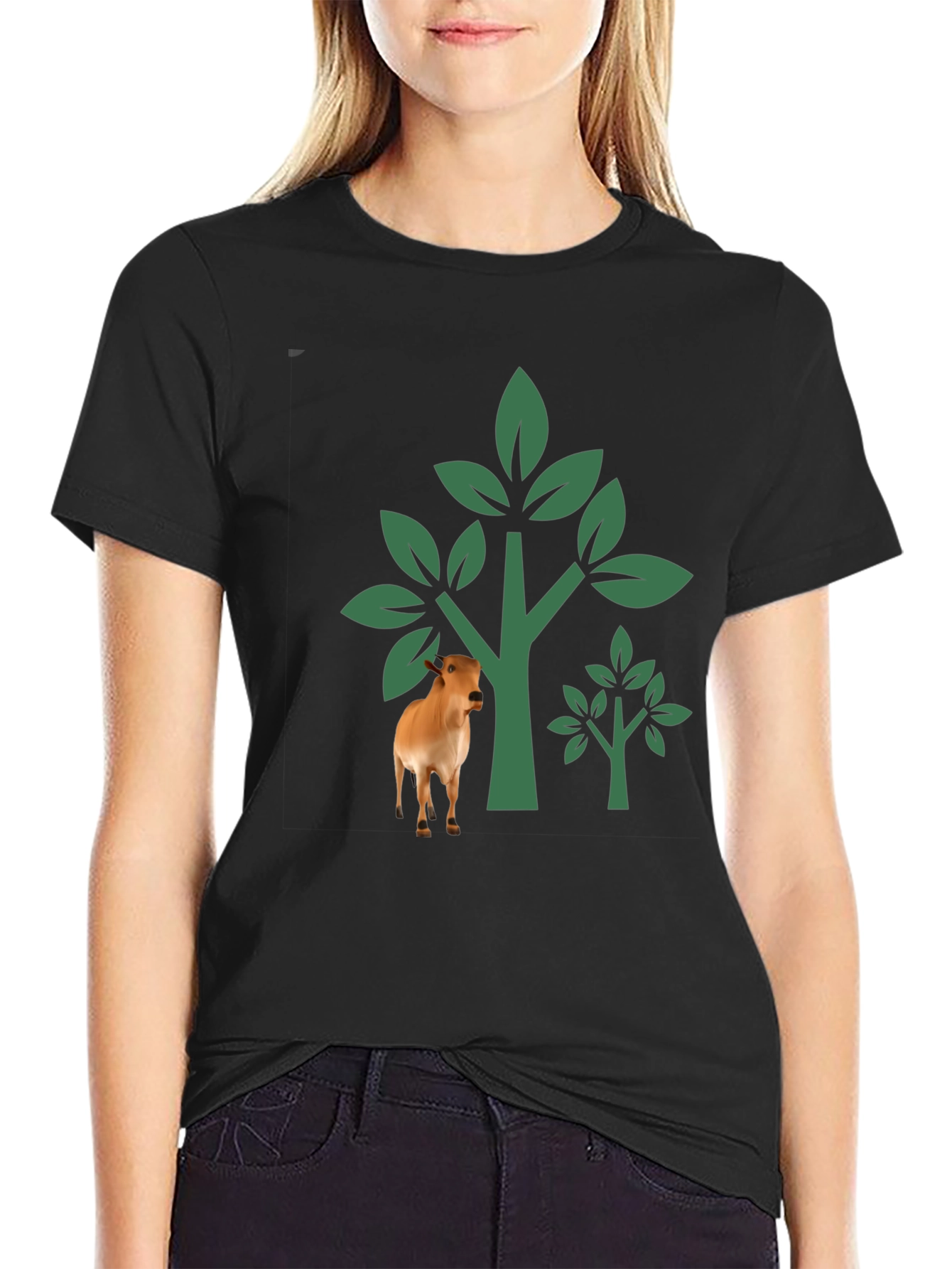 Nature Cow Graphic Black T-Shirt