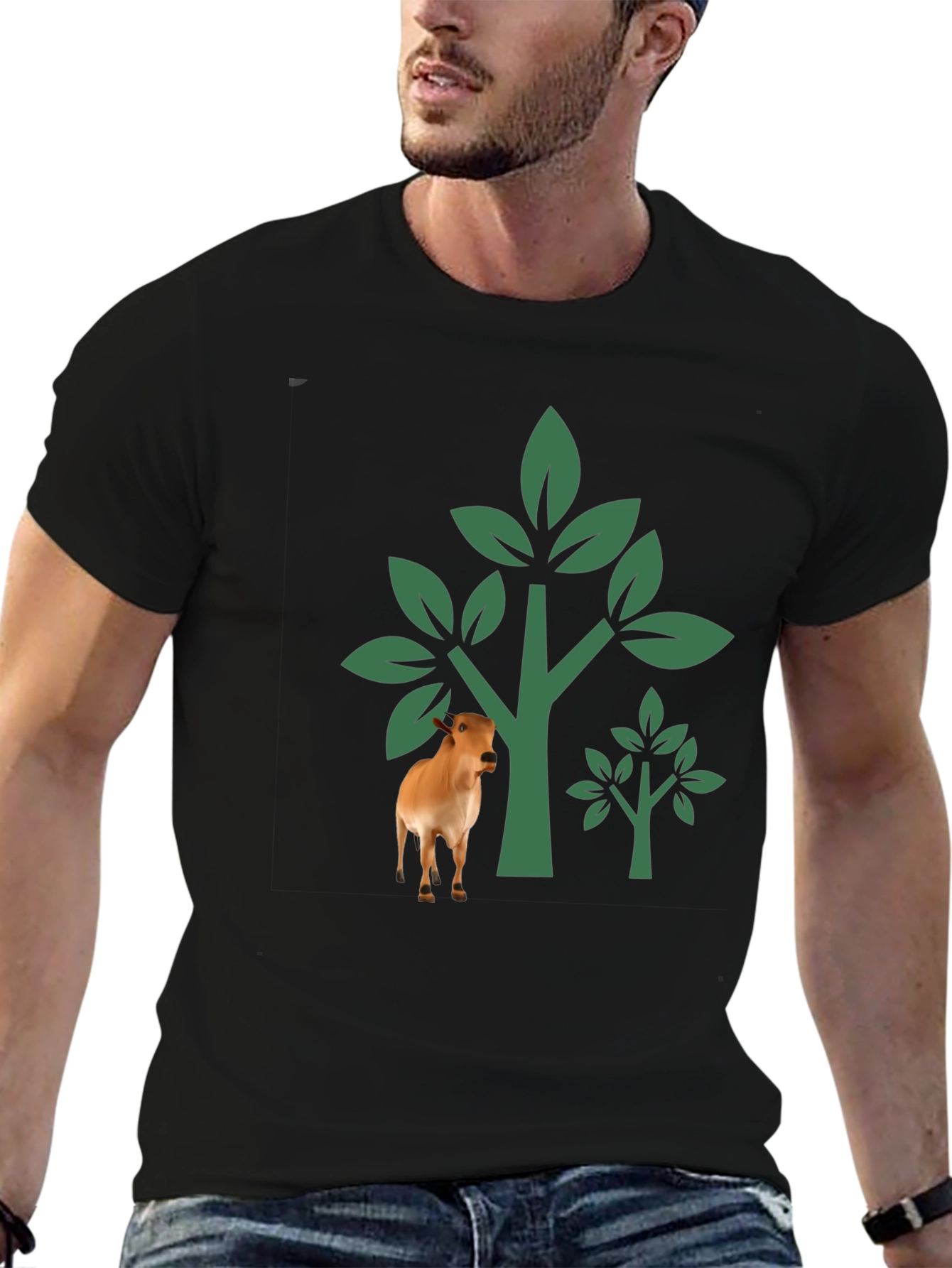Nature Cow Graphic Black T-Shirt