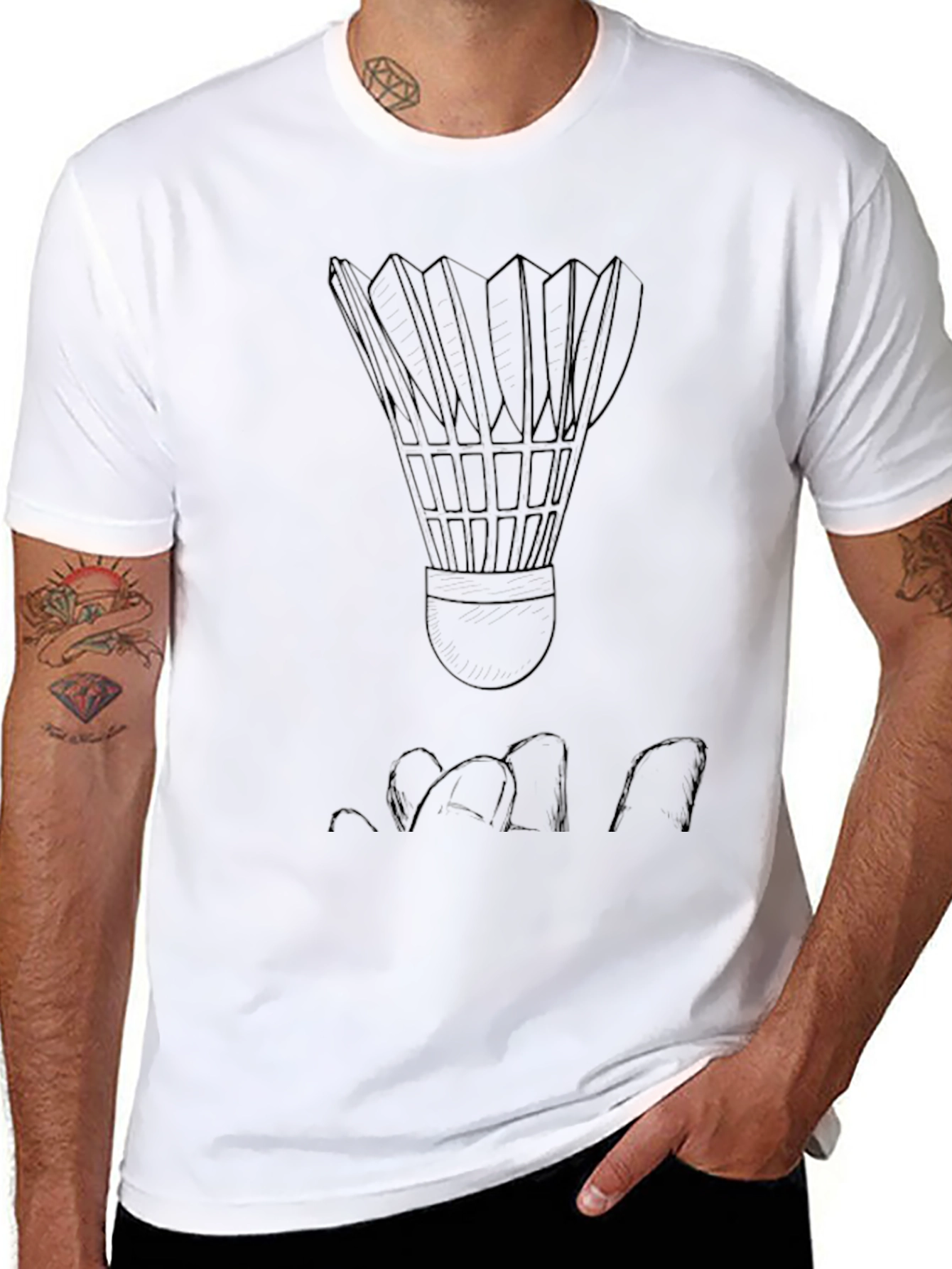 Mens Black Badminton Shuttlecock Graphic Tee