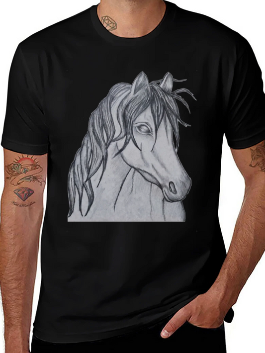 Horse Sketch Graphic T-Shirt - Black
